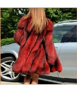  Red Hair Fox long Sleeve Dyed Faux Fur Full Knee Length Hip Coat Jacket - £154.23 GBP