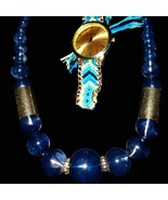 Beautiful blue beaded Charming Charlie vintage necklace and Geneva watch - £22.52 GBP