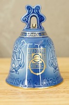 1979 Blue Porcelain Bing Grondahl Norway New Year Bell 9679 Borgund Stave Church - $24.39
