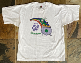 Vintage Fitzgeralds Shirt Mens XL White Lucky Day Leprechaun Casino Grap... - $17.50