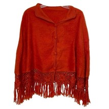 Diana Alpaca Cape Poncho Womens One Size Peru Burnt Orange Wool Crochet ... - £30.67 GBP