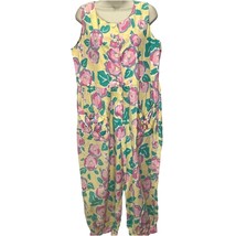 Vintage Laura Ashley Floral Jumpsuit Size L Yellow Bow Pockets Made in Ireland - £148.75 GBP