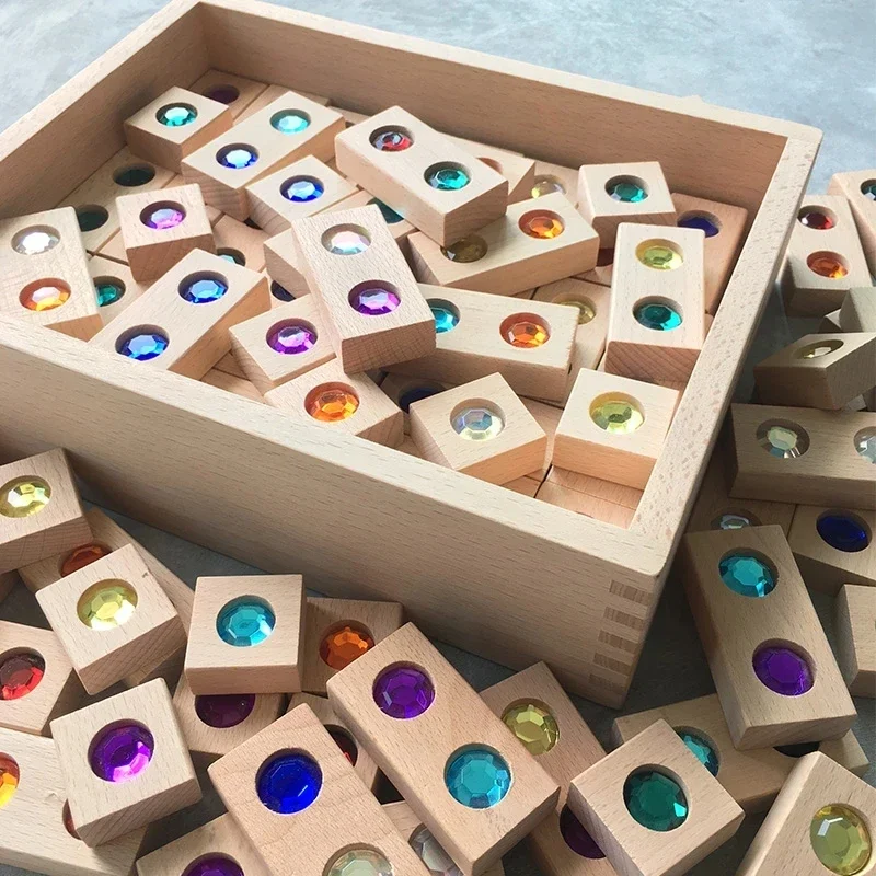 128pcs Wooden Gem Blocks Rainbow Stacking Toys Natural Wood Blocks Kids Creati - £88.02 GBP+