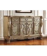 66&quot; Gold Solid Wood Carved Scrollwork Seven Drawer Sideboard with Two Doors - $86,263.07 MXN