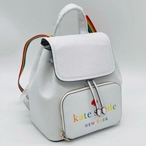 Kate Spade Darcy White Leather Flap Backpack K7292 Rainbow Pride NWT $359 Retail - £102.84 GBP
