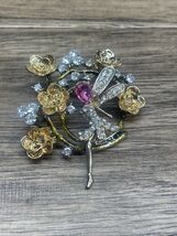 Gold Tone Rhinestone Fairy Floral Wreath Brooch Pin Estate Jewelry Find ... - $8.91