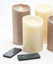 Luminara Flameless 5&quot;&amp;7&quot; Smooth and Glitter 3-Pack Candle Set in White / Gold - £122.35 GBP