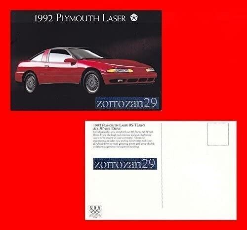 1992 PLYMOUTH LASER RS TURBO ALLRADANTRIEB VINTAGE FARBPOSTKARTE – USA –... - $6.43