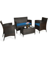 4 Pieces Comfortable Outdoor Rattan Sofa Set with Glass Coffee Table-Pea... - €270,76 EUR