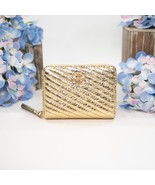 Tory Burch Kira Metallic Moto Quilt Gold Leather Small Zip Wallet NWT - $192.56