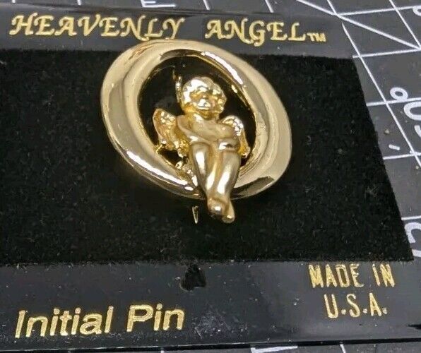 Vintage  Brooch Pin Gold Tone Letter O Initial Cherub Heavenly Angel New... - $11.88