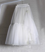 White Tiered Tulle Skirt Women Plus Size Fluffy Tulle Midi Skirts Wedding Party image 7