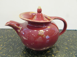 Vtg Hall Windshield Teapot Maroon With Gold Floral Decoration #0698 6 Cup Usa - £19.74 GBP