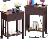 Nightstand With Charging Station Set Of 2, Bamboo Bedside Table Set With... - $252.99