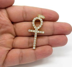 Ankh Cross Pendant 1.40Ct Round Cut Real Moissanite 14K Yellow Gold Plated - £94.16 GBP