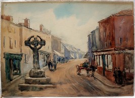 Irish Art c1946 Impressionist Watercolor Kells High Cross Meath Ireland - £271.72 GBP