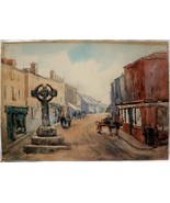Irish Art c1946 Impressionist Watercolor Kells High Cross Meath Ireland - £273.98 GBP