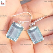 18 Kt Real Solid White Gold Radiant Cut Aquamarine Dangle Drop Earrings 30 MM - $3,828.99