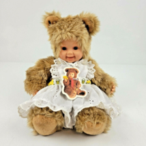 Anne Geddes Brown Bear Plush Baby Doll w/ Tag Removable Apron 2002 Blue Eyes 13&quot; - £15.23 GBP