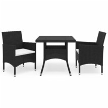 3 Piece Garden Dining Set Poly Rattan and Tempered Glass Black - £135.03 GBP