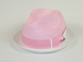 Men's Bently Semi Crushable Fedora Briad Straw Hat Enzo EN202 Pink White image 5