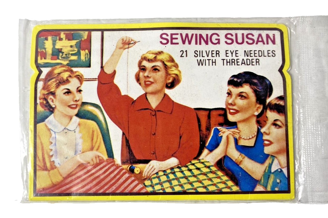 Primary image for Vintage Sewing Susan 21 Silver Eye Needles w Threader Original Package - 1970's