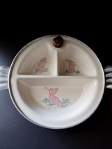 Vintage Excello Bo Peep Ceramic Pewter Baby Warming Dish Original Cork Gingham - £12.65 GBP