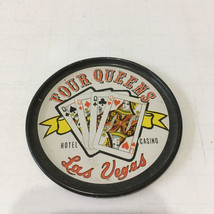 Vintage four queens casino hotel Las Vegas metal drink coaster movie pho... - £15.74 GBP