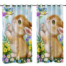 Cute Children Art Designs Flowers Bunny and Bird Curtain - $56.90+