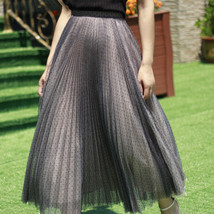 Gray Full Pleated Tulle Skirt Outfit Women Custom Plus Size Long Tulle Skirt image 8