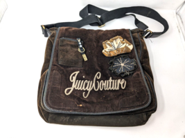 Vintage Y2K Juicy Couture Velvet Crossbody Messenger Bag Purse Brown Floral - £38.91 GBP