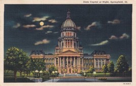 Springfield IL Illinois State Capitol at Night 1945 Postcard D53 - £2.36 GBP