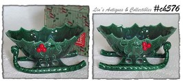 Vintage Lefton Green Holly and Berries Sleigh Planter or Center Piece (#CH576) - £39.84 GBP