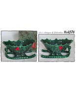 Vintage Lefton Green Holly and Berries Sleigh Planter or Center Piece (#... - £39.09 GBP