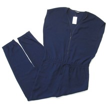 NWT Vince Zip Front Jumpsuit in Blue Marine Crepe Blouson Relaxed Jumper 10 - £63.46 GBP