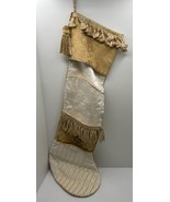 Vintage Unique Gold &amp; Ivory Christmas Stocking 30 Inches  - $18.23