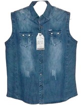 Xios  Men&#39;s Blue Jeans Denim Logo Sleeveless  Cotton Shirt Sz 2XL NEW - £24.38 GBP