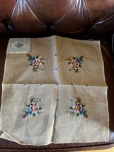 Bucilla Imported Hand Embroidered Pink Floral Needlepoint  on Tan Canvas Ready - £9.02 GBP