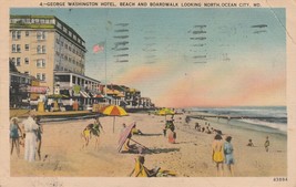 Postcard George Washington Hotel Beach &amp;Boardwalk Looking North Ocean City MD - £6.39 GBP