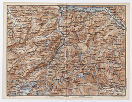 1887 Antique Map Vicinity Of Glarus Glarner Alps Walensee Lake Walen Switzerland - £19.82 GBP