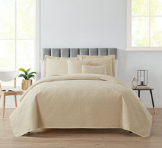 Cream Twin/Twin XL 5pc Bedspread Coverlet Quilt Set Diamond Weave Design - $55.98