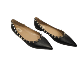 Valentino Garavani Black Rockstud Leather Pointy Toe Flats - Nwob - Size 40 1/2 - £521.18 GBP
