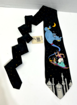 The Disney Store VTG 1990s Aladdin Genie Jasmine Abu Black 100% Silk Nec... - $21.73
