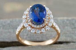 2.40Ct Oval Cut Blue Sapphire Diamond Halo Engagement Ring 14K Yellow Gold Over - £81.60 GBP
