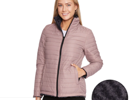 NEW Women&#39;s Halitech Faux-Fur Reversible Puffer Jacket Light Pink Blush ... - £38.87 GBP