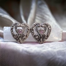 AVON Egyptian Revival Victorian Niello Pink Rhinestone Heart Clip Earrings - £17.38 GBP