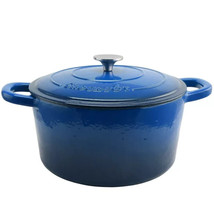 Crock Pot 7 Quart Round BLUE Enameled Covered Cast Iron Dutch Oven Cooker w Lid - £71.65 GBP