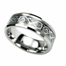 Tungsten Carbide Comfort Fit Flat Men Black Inlay Celtic Dragon Ring Band 8mm - $39.99