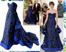 $15,490 Oscar De La Renta Iconic Blue Silk Flower Applique Runway Gown Us S 2-4 - £3,763.69 GBP