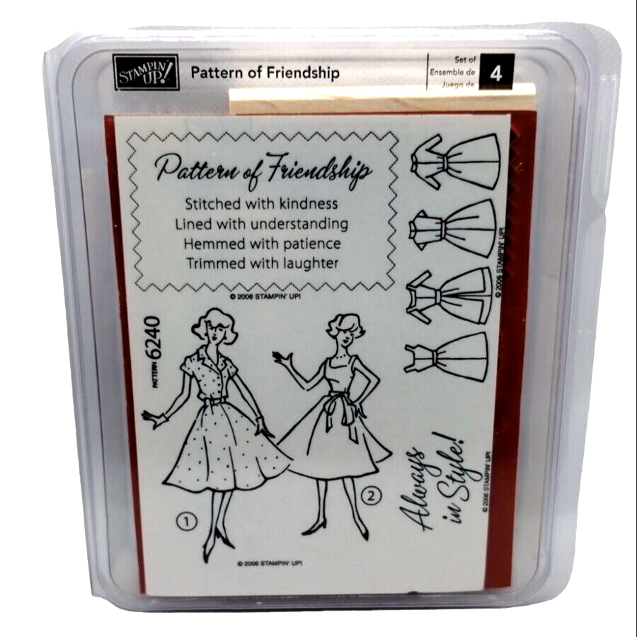 Primary image for Stampin Up Pattern of Friendship 4 Piece Rubber Stamp Kit Unmounted 2006 Sewing